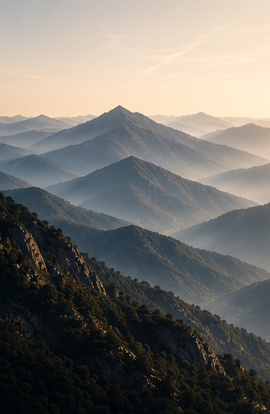 Crêtes de montagnes dans la brume